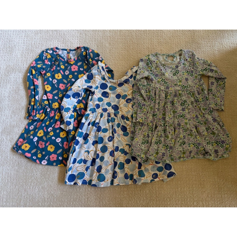 Lot of 3 Size 4 Long Sleeve Dresses Tea Collection Carters Floral Berry